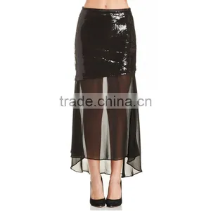 MGOO New Arrival Custom OEM Women Sequin Transparent Sexy Skirts For Women Two Layers Chiffon Long Skirt 15145A221 thumbnail-2