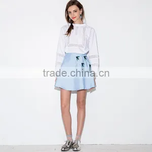 MGOO 2016 New Design Fashion Skirts For Women Blue Block Print A Line Skirt For Dance Pattern 15144B177 thumbnail-3