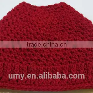 Women Red Messy Buns Beanie Ponytail Hat thumbnail-1