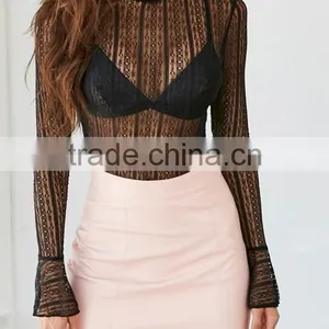 Runwaylover 113 2017 Ladies 2017 Sexy Flare Sleeve Lace Transparent Blouse thumbnail-4