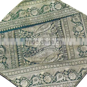 Green Vintage Zari Cushion Covers India Inspired Couch Sofa Accent 2 Pillows thumbnail-1
