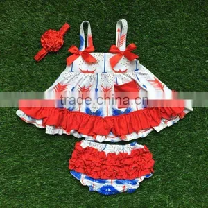 Little Girls Boutique Clothing Sets Infant Baby Swing Top With Ruffle Bloomer July 4th Swing Top With Headband thumbnail-1
