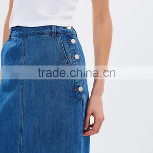 2016 Latest Long High Waist Design Pictures Denim Skirt thumbnail-4