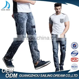 2017 New Style Navy Blue Snow Dirty Wash Slim Fit Mens Jeans Pants thumbnail-1