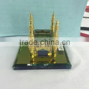 Crystal Hyderabad Charminar Mosque Model & Gold Plated Metal Charminar Model for India Wedding Gift thumbnail-2