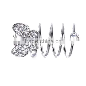 Gold&Silver-plated Rhinestone Butterfly Wrap Around Spiral Rings thumbnail-3