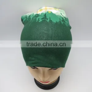 OEM All Over Water Printing Knit Stretch Jersey Cotton Beanie Hat thumbnail-2