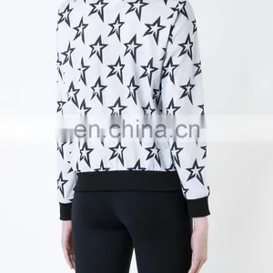 Star Mesh Long Sleeves Zip Up Women's Bomber Jacket thumbnail-5