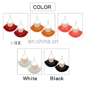 Hot Sales Saffron Fringe Gold Half Circle Fan Pendant Bohemian Earring Boho Jewelry thumbnail-6