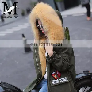 Winter Warm Fashion Real Sheep Fur Army Parka Custom Hooded Fur Women Parka thumbnail-4