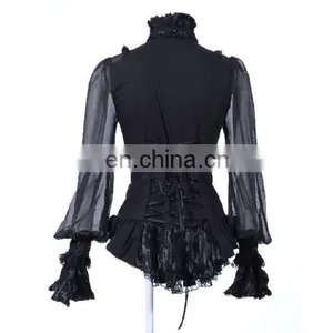 Gothic Ruffled High Neck Shirt With Puffed Sleeves and Jabot With Brooch thumbnail-2