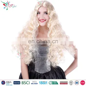 Fashion Style Halloween Party Long Synthetic Fibre Golden Tinsel Curly Blonde Wig thumbnail-1