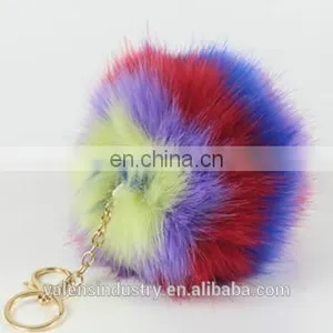 Wholesale Customized Colorsul Fluffy Faux Fur Pom Poms Ball Keychain Pom Pom Ball Pendant for Woman Cellphone/handbag/hats/Car thumbnail-2