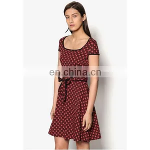 Dress for Women Elegant RedBlack Mini Floral Dress Cape Sleeves Women Dress thumbnail-4