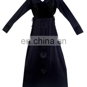 Black Colour Lycra(Stretchable) + Velvet With Stone Button Work & Embroidery Work / Islamic Wear Lycra Burkha Collection thumbnail-2