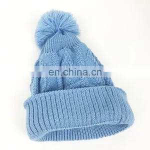 Navy Stitching Knitted Custom Acrylic Beanie With Logo Embroidery thumbnail-5