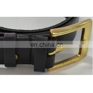 Black Color Genuine Leather Belt With Gold Buckle Mens Belts thumbnail-2