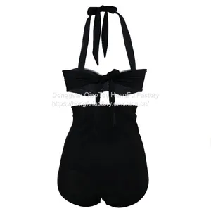 Women's Hanging Shoulders Backless Swimsuit Large Size High Waist Block Color Beachwear Swimwear Sexy Bikini thumbnail-2