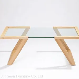 Living Room Modern Rectangle Wooden +Glass Coffee Table thumbnail-1