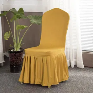 Gold Elastic Stretch Spandex Skirt Banquet Chair Covers for Wedding Party Banquet Event Restaurant thumbnail-1