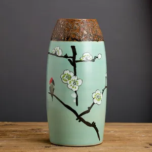 Green Chinese Style Hand Made Paint Large Three-Piece Ceramic Vase For Home Table Decor thumbnail-3