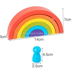 Wooden Rainbow STEM Montessori Toys Sorting Stacking Games Puzzles Kids Educational Kit Wooden Rainbow Tower Stacker Building Blocks thumbnail-2