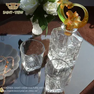 Square Restaurant Bar Home 700ml/750ml Dining Glass Bottle Liquor Gift Set With Stopper Cap Manufacturer thumbnail-3