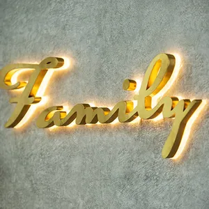 Gold Backlit Sign Store Decor Led Sign Vintage Decorative Metal Wall Letter Luminous Shop Sign thumbnail-3