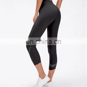 Top Quality Nylon Spandex Nude Feeling Women Yoga Wear Custom 3/4 Length Training Yoga Pants thumbnail-4