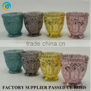 Embossed Design Colored Glass Candle Holder Popular thumbnail-1