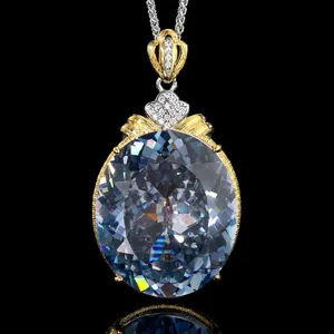 Hundred Cut Oval Pendant Necklace Sparkling 25*30mm Big Egg 5A Grade Stone With 55cm Neck Chain Fashion Jewelry Accessories thumbnail-1