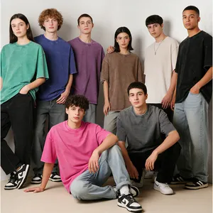 Pure Cotton T-shirt, Heavyweight European and American Style Short Sleeved Trendy Brand, European Loose Shoulder Large Sand Washed T-shirt thumbnail-4