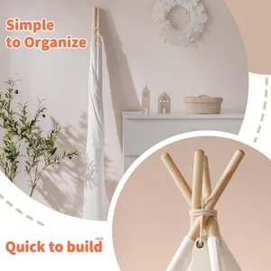Boho Style Teepee Tent for Kids With Curtains and Mesh Door ,Teepee Tent for Kids, Foldable Play Tent for Girls & Boys, , Cozy Warm Room Decor thumbnail-5