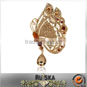 Women Beautiful Rhinestones Gold Plated Brooch thumbnail-1