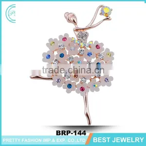 Rose Golden Opal Ballet Dancing Girl Rhinestone Brooch For Ladies thumbnail-1