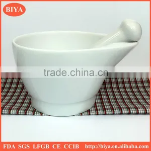 Mortar Mixer Kitchenware White Glazed Porcelain Big Mortar and Pestle Pouring Lip for Lab Use or for Cooking Tools thumbnail-4