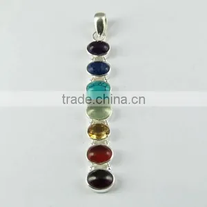 Perfect Multi Color 925 Sterling Silver Chakra Pendant, Gemstone Silver Jewelry, Handmade Silver Jewelry thumbnail-4