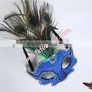 Blue Peacock Feather Carnival Mask Halloween For Party Decorations thumbnail-2