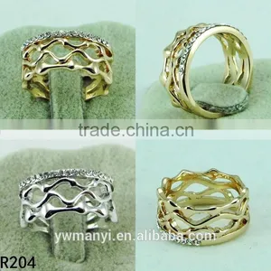Fashion Rhinestone Ring Ripple Alloy Plated Gold/silver Ring R204 thumbnail-2