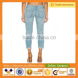 New Style Light Bule Stiletto Slight Whiskering Women Jeans Pant thumbnail-3