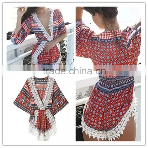 New Arrive Wholesale Customaize Free Size Sexy Lace Trim Beach Kaftan thumbnail-2