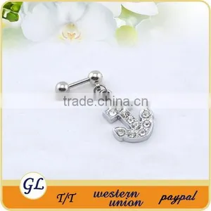 Stainless Steel and Crystal Lip Piercing Fashion Labret Stud Key Logo Labret Ring thumbnail-4