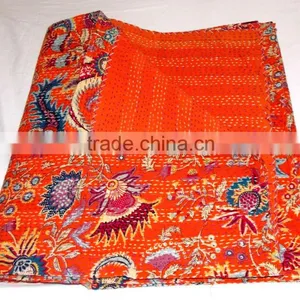 Cotton Reversible Quilt/ Wedding Kantha Quilt Textile/ Vintage Kantha Throw, Cotton Bedroom Bediing Handmade Floral Gudri Bedspr thumbnail-1