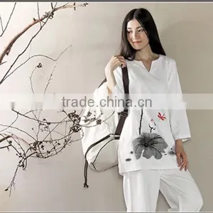 Wholesale Custom High Quality White Large Capacity Sling and Double Shoulders Cotton Canvas Yoga Bag Backpack thumbnail-3