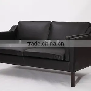 Black Modern Luxury Borge Mogensen Solid Wood Frame Sofa 2 Seater thumbnail-2