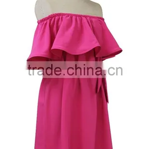 Best Selling Desinger off Shoulder Dress With Waistband Many Colors Good Quality Made in China thumbnail-1