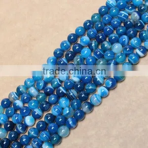 8mm Dyed Round Smooth Blue Banded Agate Semi-gemstone Loose Beads thumbnail-1