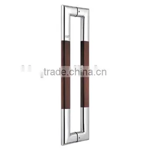 Lows Price Stainless Steel Glass Door Handle With Wood Decoration in Middle thumbnail-1