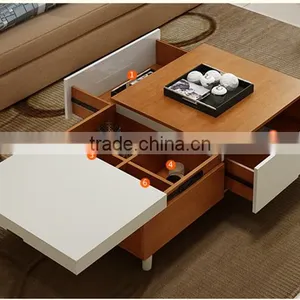 The Glossy PVC White and Wood Grain Coffee Table thumbnail-3