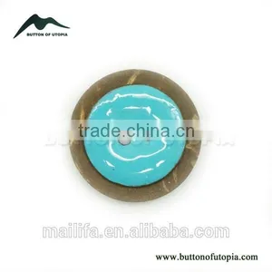 Fancy 2 Holes Round Blue, Light Blue Oil Enameling Coconut Shell Button thumbnail-1